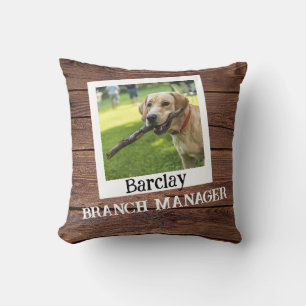 Custom Pet Dog "Branch Manager" Funny Cute Throw Pillow