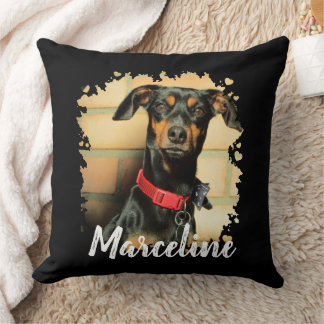 Custom Pet Dog Cat Photo with Stylish Name Throw Pillow