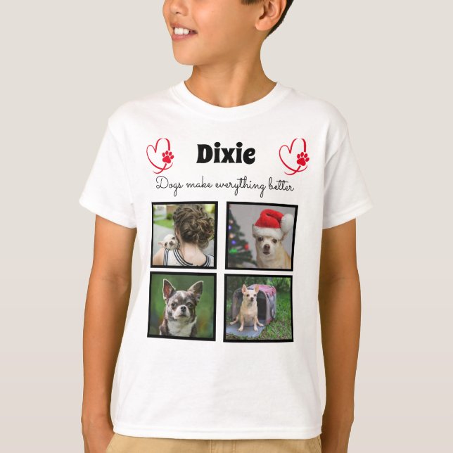 Custom pet dog lover 4 photo collage for boys T-Shirt (Front)