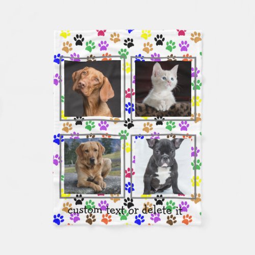 Custom Pet Dog Lover 4 Photo Collage Gift Fleece Blanket