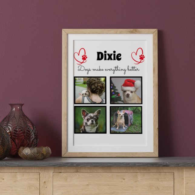Custom pet dog lover 4 photo collage plaque (Creator Uploaded)