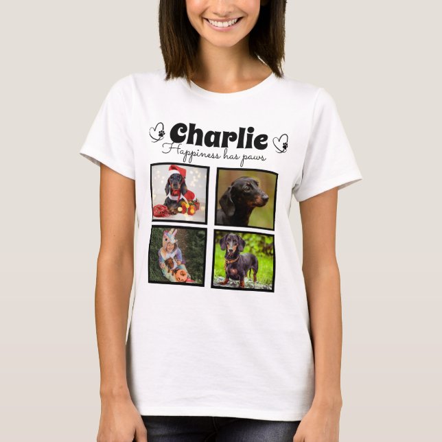 Custom pet dog lover 4 photo collage T-Shirt (Front)
