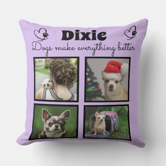 Custom pet dog lover 4 photo collage throw pillow (Front)