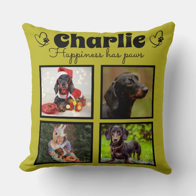 Custom pet dog lover 4 photo collage  throw pillow (Front)