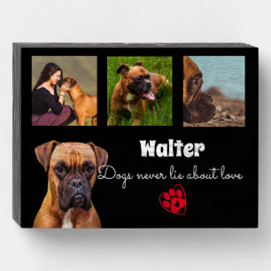Custom pet dog lover 4 photo collage wooden box sign