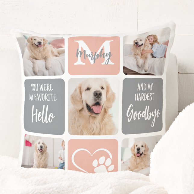 Custom Pet Dog Memorial Chic Pastel Colors 5 Photo Throw Pillow (Creator Uploaded)