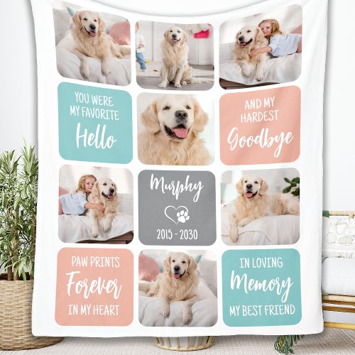 Custom Pet Dog Memorial Chic Pastel Colors 7 Photo Fleece Blanket