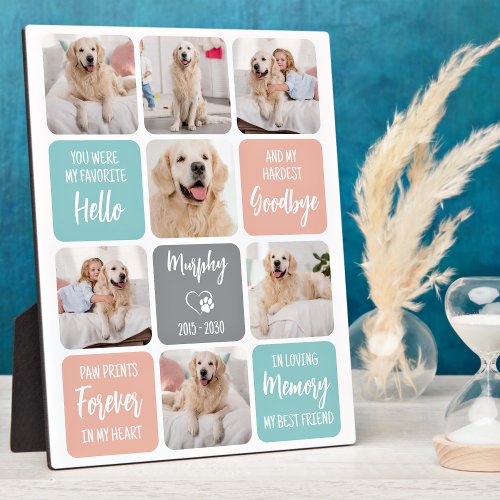 Custom Pet Dog Memorial Chic Pastel Colors 7 Photo Plaque