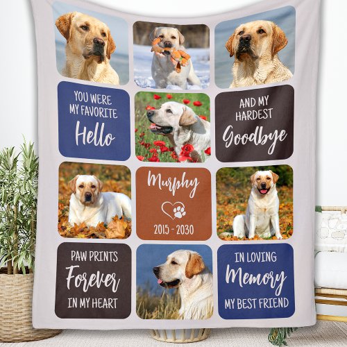 Custom Pet Dog Memorial Earthtone Colors 7 Photo Fleece Blanket