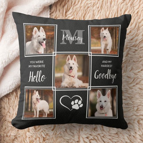 Custom Pet Dog Memorial Keepsake 5 Photo Collage Throw Pillow