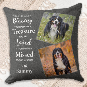 Custom Pet Dog Memorial Sympathy Pet Loss 2 Photo Throw Pillow