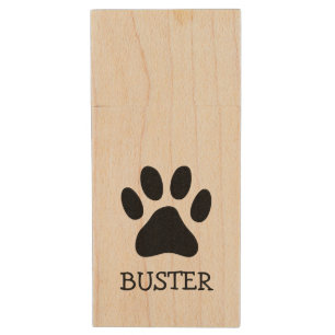 Custom pet dog paw print wood USB flash drive