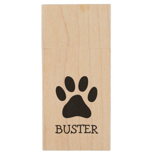 Custom pet dog paw print wood USB flash drive