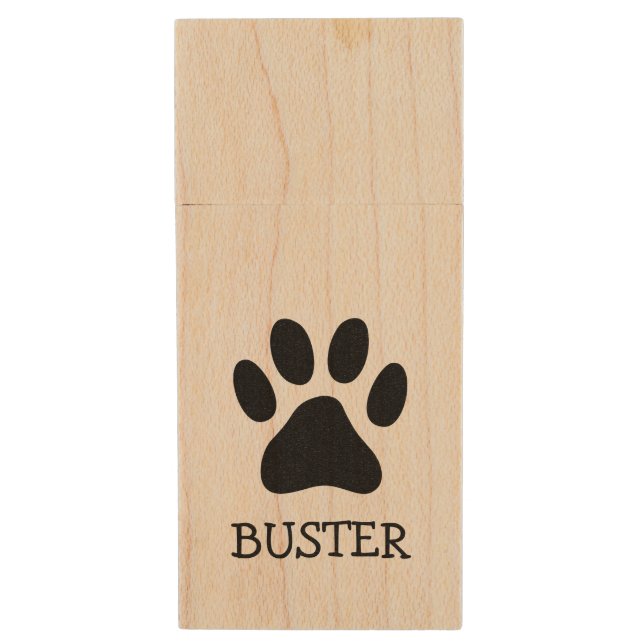 Custom pet dog paw print wood USB flash drive (Front Vertical)