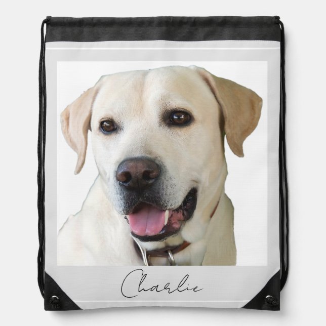 Custom Pet Dog Photo and Name Drawstring Bag (Front)
