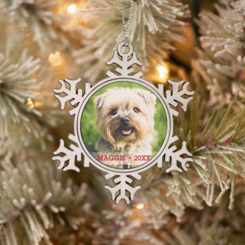 Custom Pet Dog Photo Beautiful Christmas Tree Snowflake Pewter Christmas Ornament