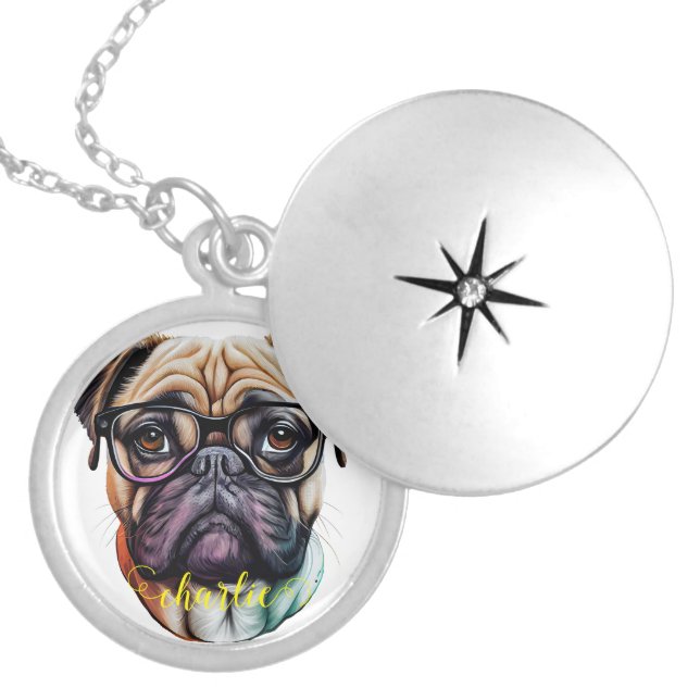 Custom Pet Dog Photo Cat Photo Personalized Name Locket Necklace (Front)