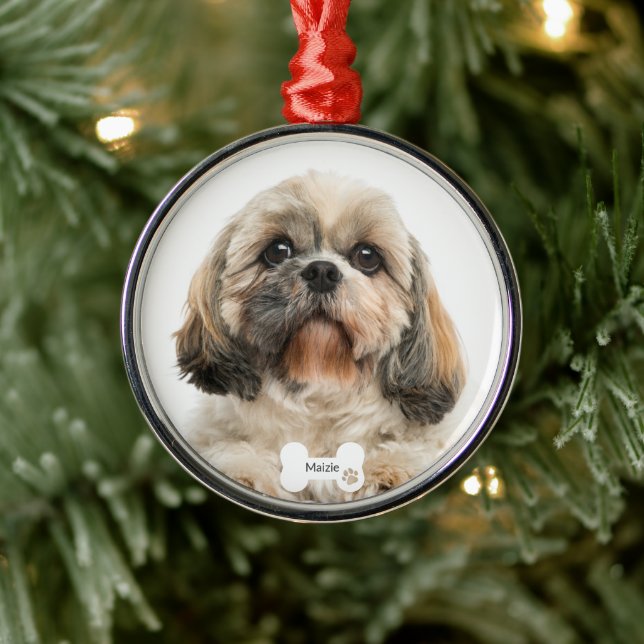 Custom Pet Dog Photo Christmas Holiday Metal Ornament (Tree)