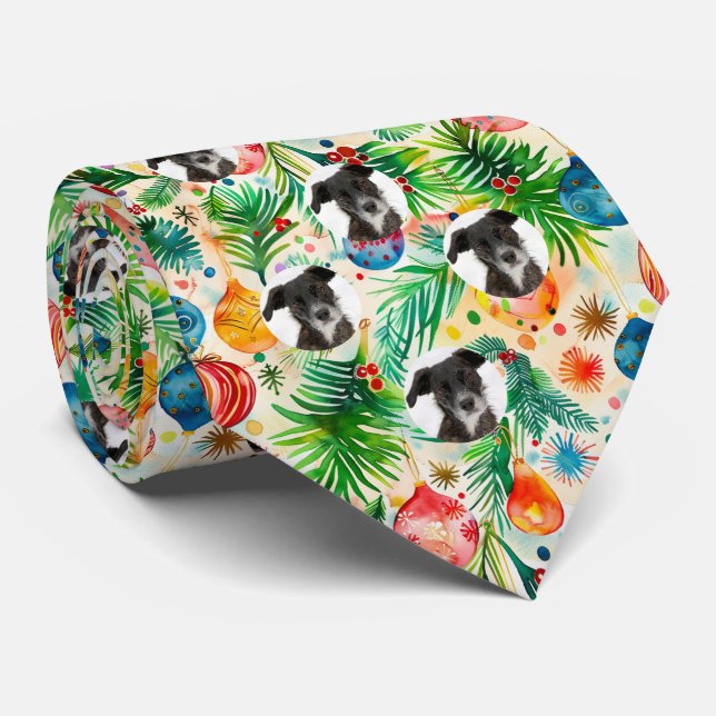 Custom Pet Dog Photo Christmas Pattern Neck Tie (Rolled)