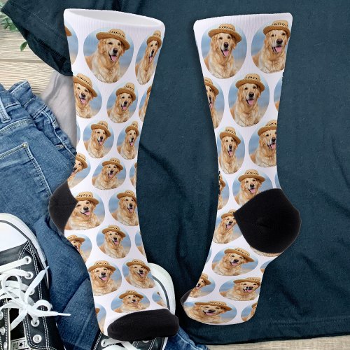 Custom Pet Dog Photo Collage Cute Pattern Crew Socks
