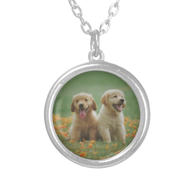 Custom Pet Dog Photo Dog Lover Personalized Silver Plated Necklace (Front)