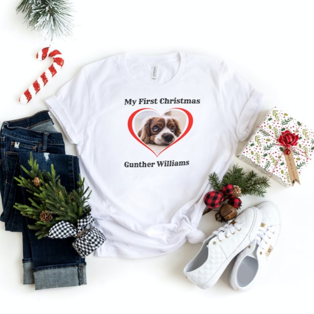 Custom Pet Dog Photo First Pet Christmas Holiday T-Shirt (Creator Uploaded)