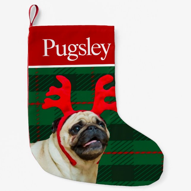 Custom Pet Dog Photo Holiday Personalized Pug Small Christmas Stocking (Front)