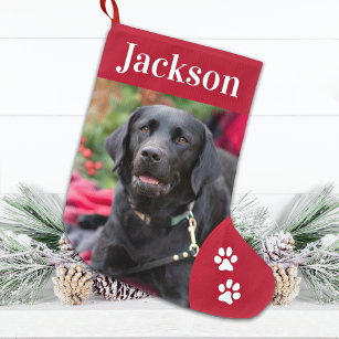 Custom Pet Dog Photo Holiday Red Personalised  Large Christmas Stocking