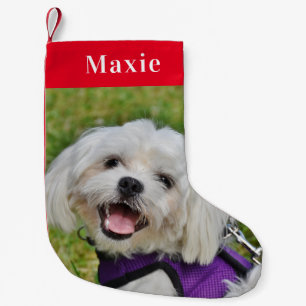 Custom Pet Dog Photo Holiday Red Personalized Small Christmas Stocking