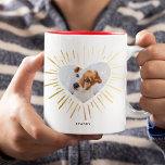 Custom Pet Dog Photo Modern Stylish Gold Heart Two-Tone Coffee Mug<br><div class="desc">Chic gold sparkly heart - shaped photo print pet lover mug with your own custom favorite picture of your beloved fur baby inside a heart bursting with (printed) golden love streaks. Great gift for your the any pet parent on Mother's or Father's Day or Valentine's Day! Feel free to change...</div>