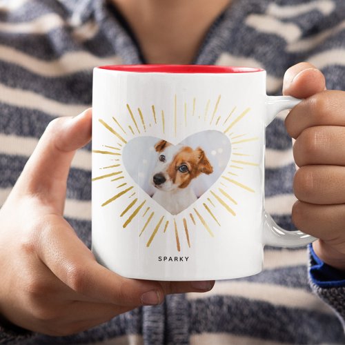 Custom Pet Dog Photo Modern Stylish Gold Heart Two_Tone Coffee Mug