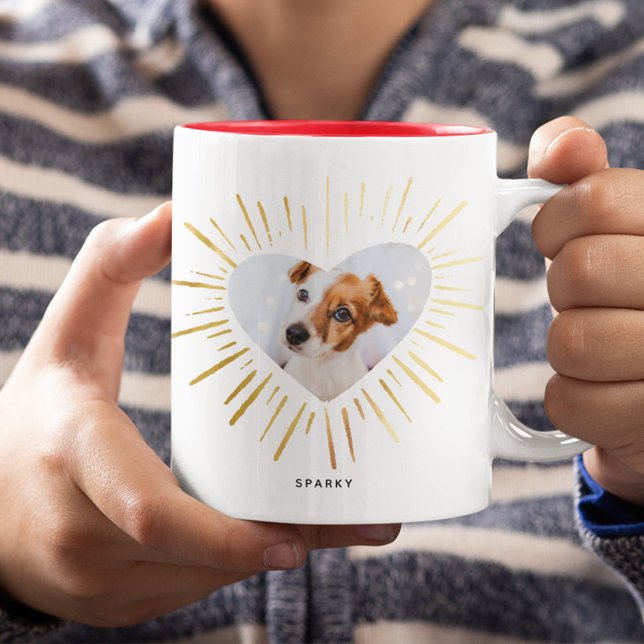 Custom Pet Dog Photo Modern Stylish Gold Heart Two-Tone Coffee Mug (Creator Uploaded)