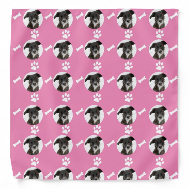 Custom Pet Dog Photo Pink Bandana (Front)