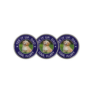 Custom Pet Dog Photo Tee It Up Dad Navy Blue Golf Ball Marker