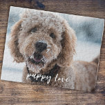 Custom Pet Dog Photo Template Puppy Love Script  Jigsaw Puzzle<br><div class="desc">A custom photo jigsaw puzzle, the perfect way to turn your cherished memories into a unique and interactive experience! Personalize this puzzle by adding your adorable dog's picture, capturing their unique personality and your love for them. The exquisite script overlay of puppy love can even be changed to feature your...</div>