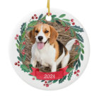 Custom Pet Dog Photo Watercolor Wreath Christmas
