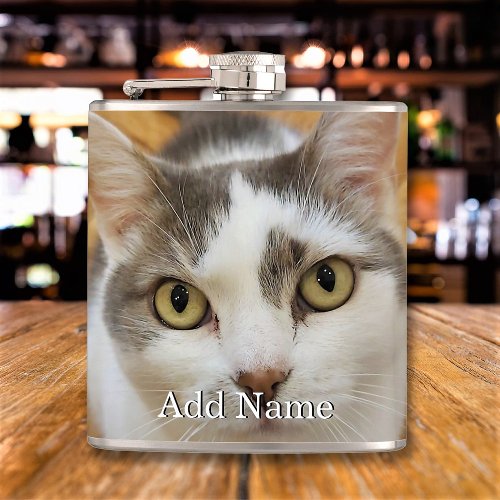 Custom Pet Family Photo Text Personalized Flask