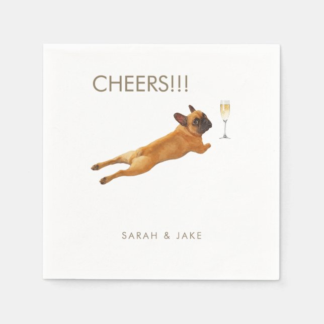 Custom Pet French Bulldog Wedding Cocktail Napkins (Front)