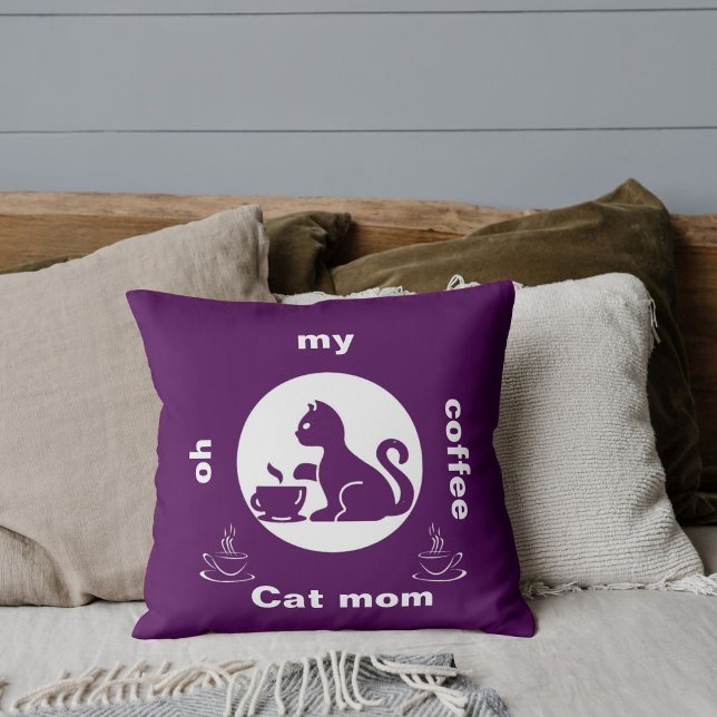 Custom Pet Friend Funny Coffee Cat Quote On Purple Throw Pillow (Creator Uploaded)