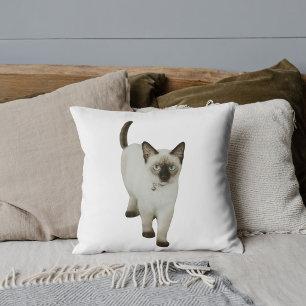 Custom Pet Friends Cute Siamese Cat Photo White Throw Pillow