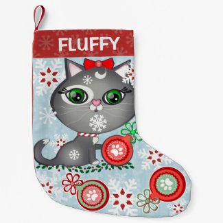 Custom Pet Grey Kitty Cat Christmas Stocking