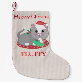 Custom Pet Grey Kitty Cat Christmas Stocking