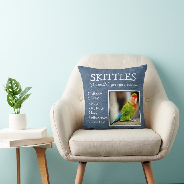 Custom Pet Keepsake Denim Blue Linen-Look Throw Pillow (Chair)
