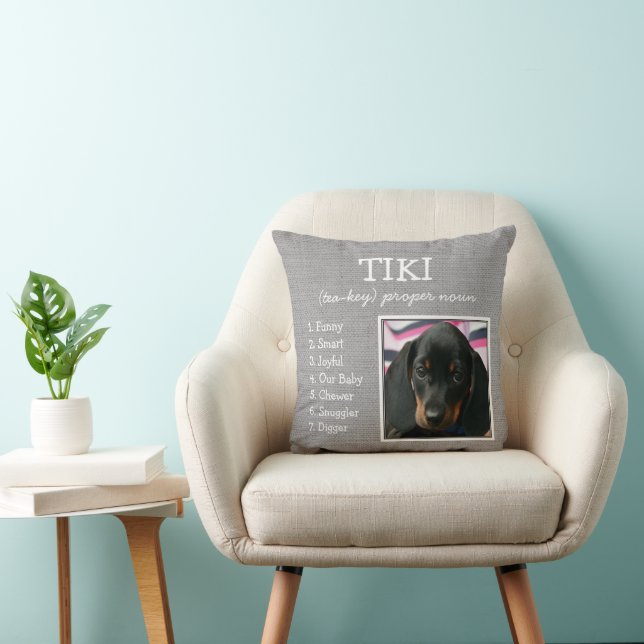 Custom Pet Keepsake Med Gray Faux Linen Throw Pillow (Chair)