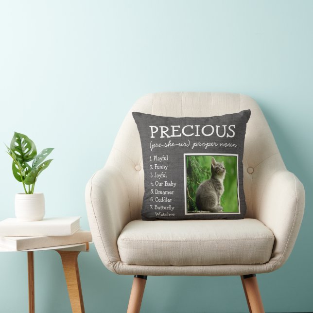 Custom Pet Keepsake On Dark Gray Linen-Look Throw Pillow (Chair)