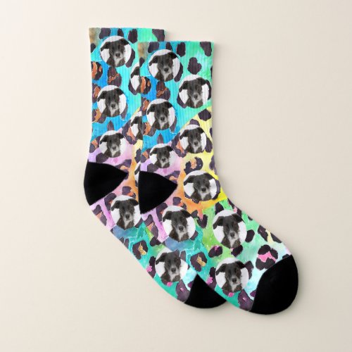 Custom Pet Leopard Pattern Tie Dye  Socks