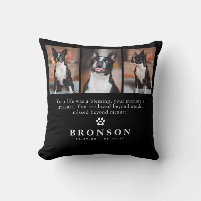 Custom Pet Loss Memorial Quote & Photo Collage Throw Pillow (Front)
