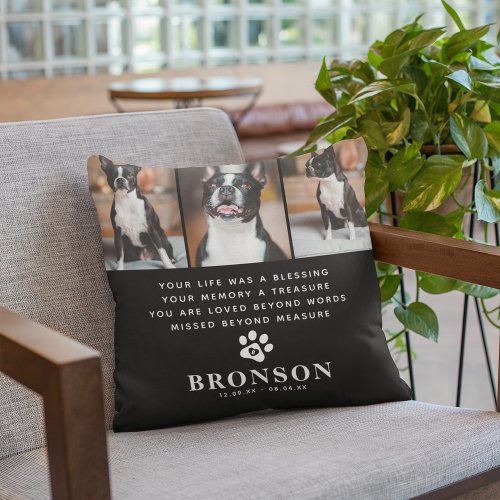 Custom Pet Loss Memorial Quote  Photo Collage Throw Pillow