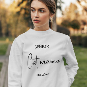 Custom Pet Lover Black Script Senior Cat Mom Ash Sweatshirt