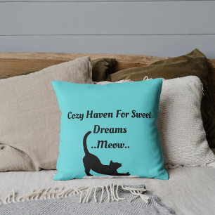 Custom Pet Lover Funny Cat Script Quote On Blue Throw Pillow